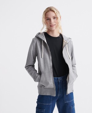 Superdry Organic Cotton Standard Label Loopback Cipzár Női Kapucnis Pulóver Kék/Szürke | XLNIA0356